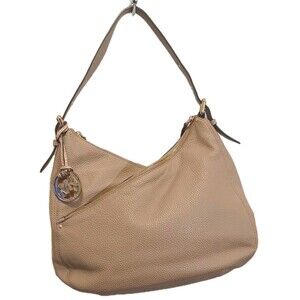 Michael Kors Lea Tan Pebble Leather Boho Shoulder Bag 2 Zipper Compartments